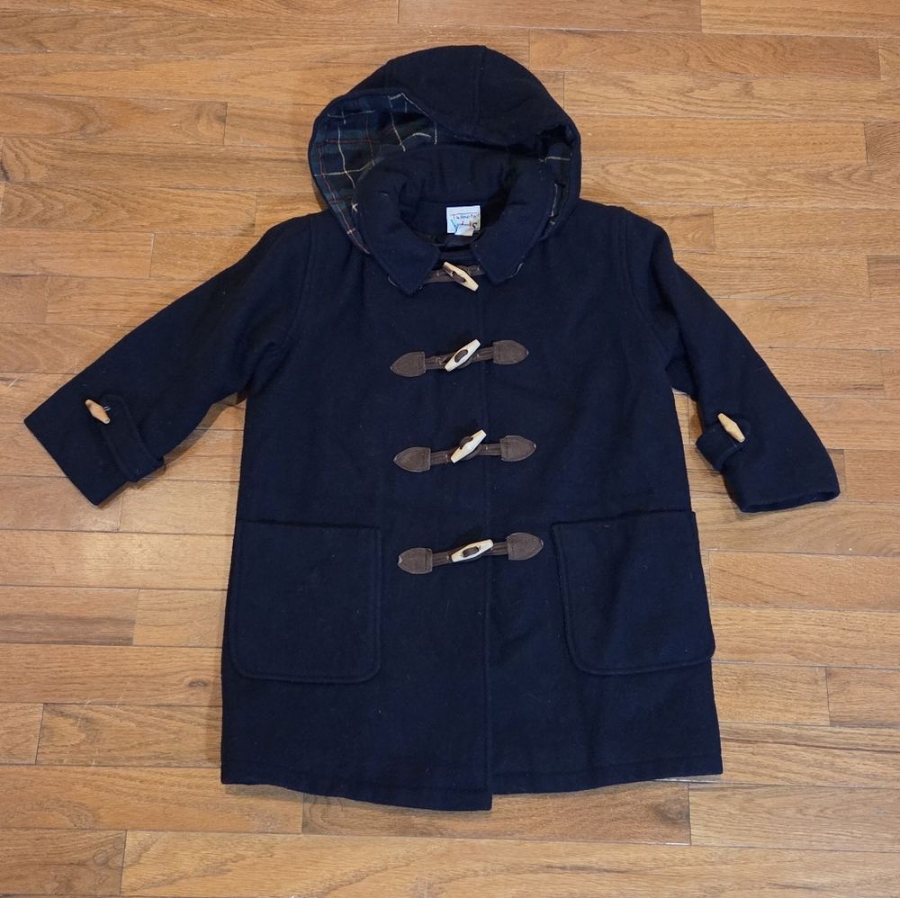 Talbots Kids Navy Hooded Pea Coat with Toggle Detail Wool Blend Vintage Size S